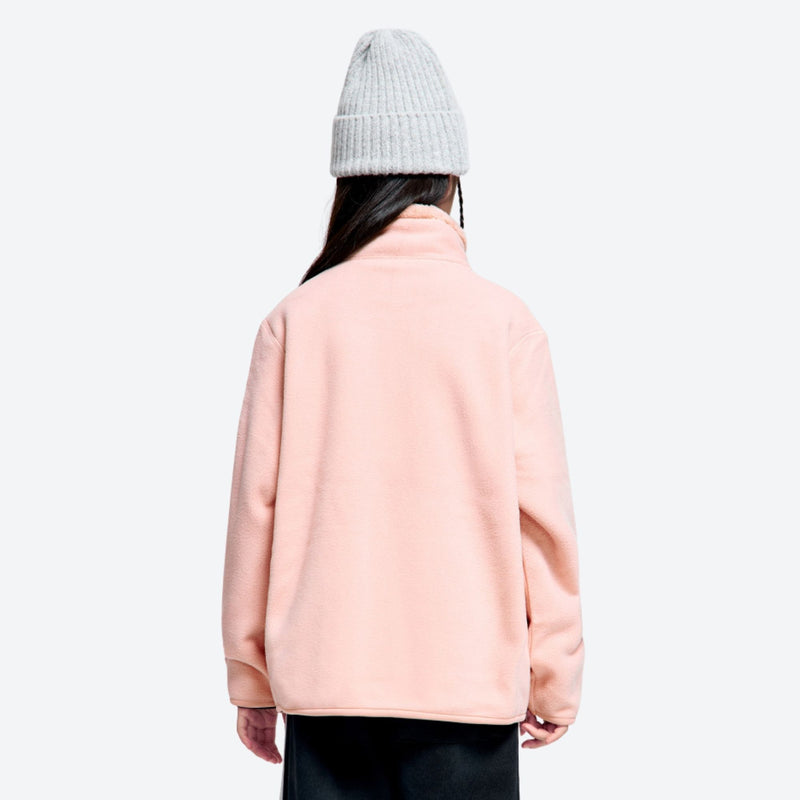 Kids' stand-collar fleece mid-layer jacket - pink kids fleece jacket with stand collar and beanie, for kids outdoor sports