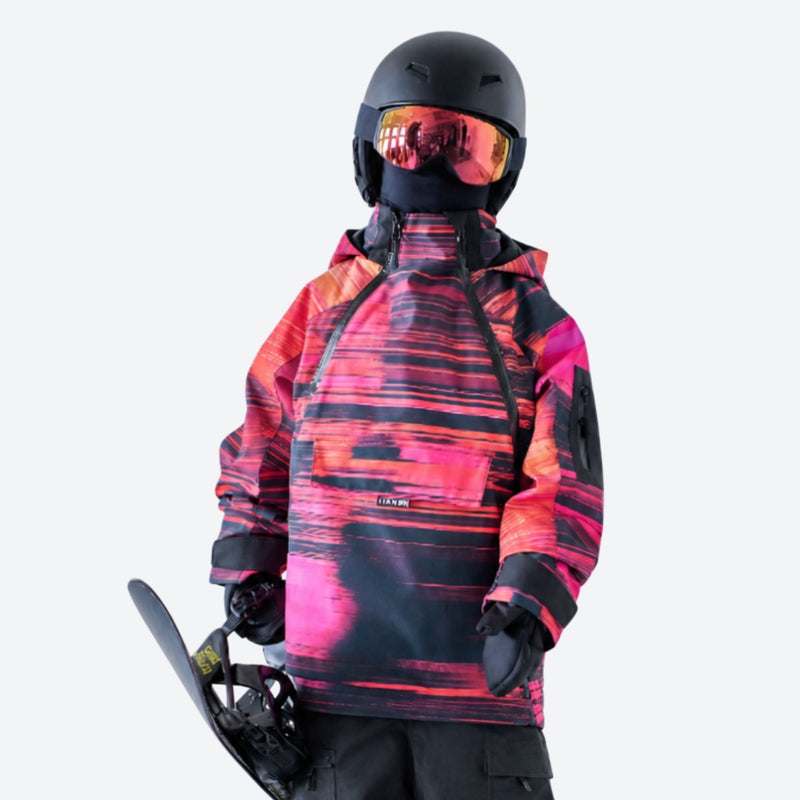 Kids waterproof 2L print snow anorak and pants - red splash print kids anorak, for snow play and winter commute