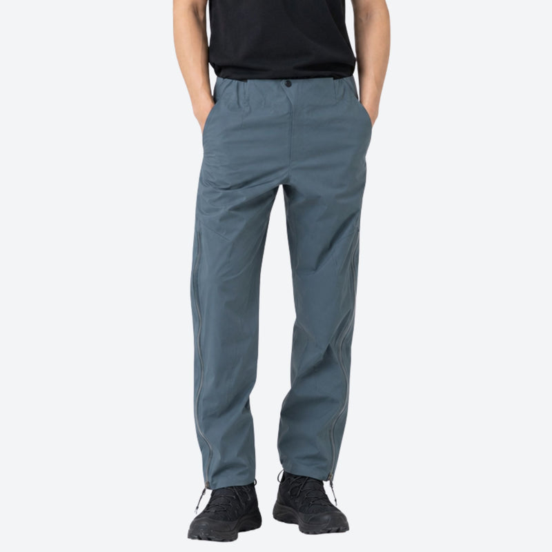 Men's waterproof hardshell hiking pants - gray blue hardshell hiking pants with black top, for mountaineering and camping