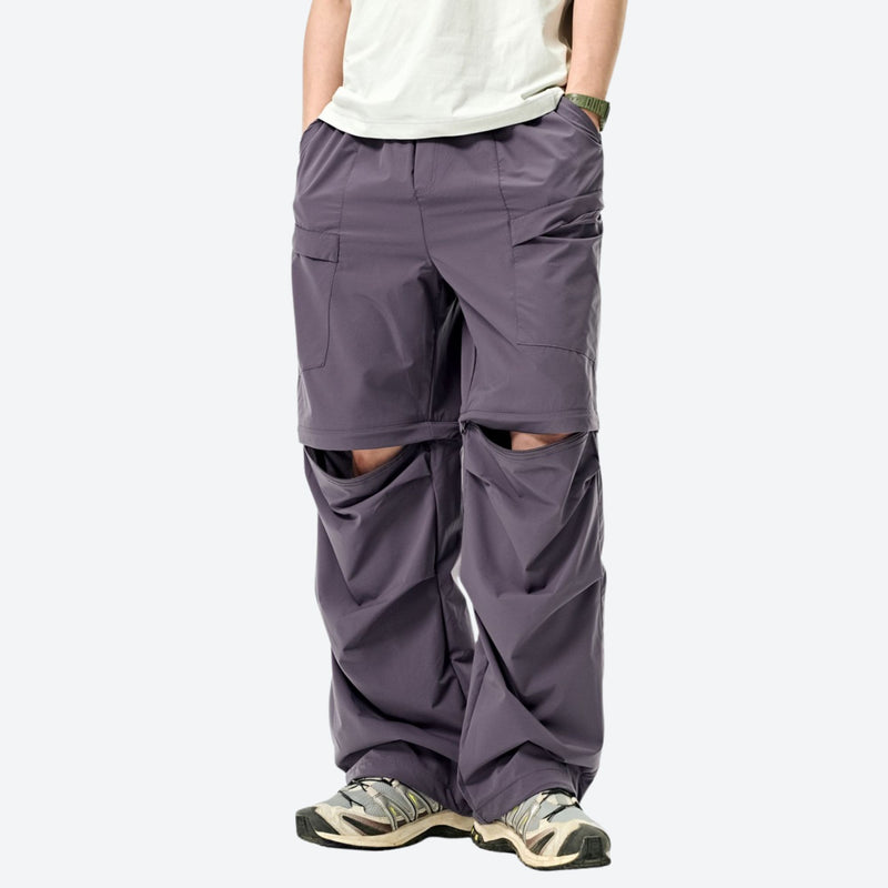 Sun-protection quick-dry convertible hiking pants - purple zip-off hiking pants with white tee