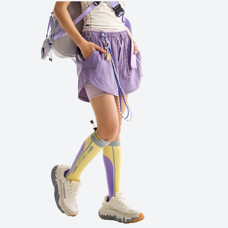 Women's breathable trail shorts with inner liner - purple quick-dry shorts with built-in yoga liner