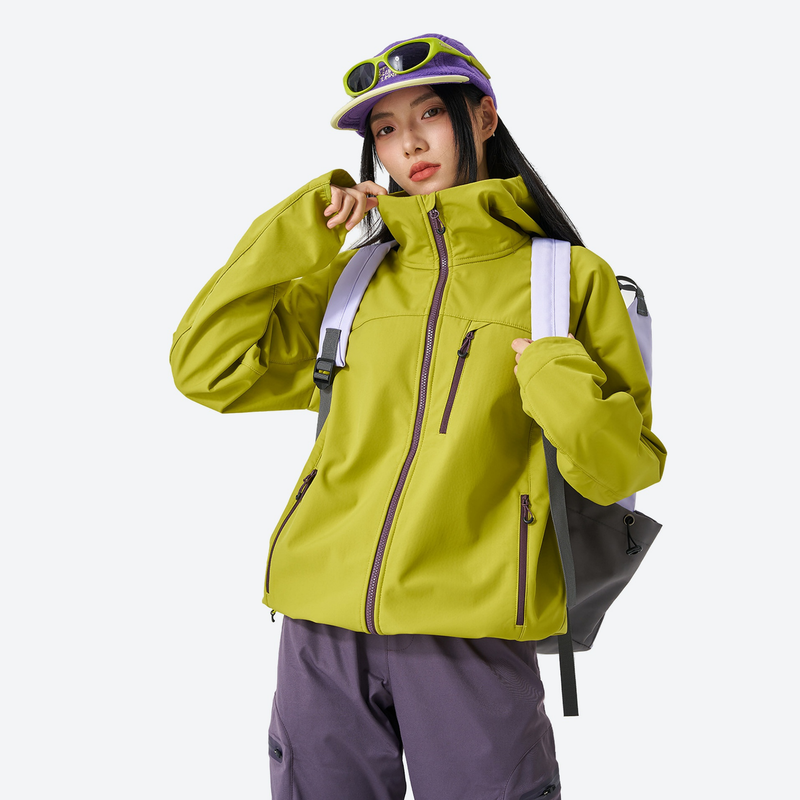 Unisex waterproof softshell jacket with fleece lining - lime green softshell jacket, for resort and street wear
