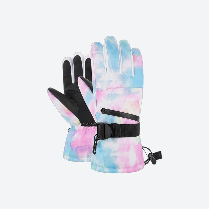 Spritz printed full finger snow gloves - printed snow gloves pair, pink blue print pair view, for winter mountain trips