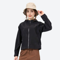 
                  
                    Women's waterproof 3L hardshell hiking jacket - black hardshell jacket, for mountain and forest outings
                  
                