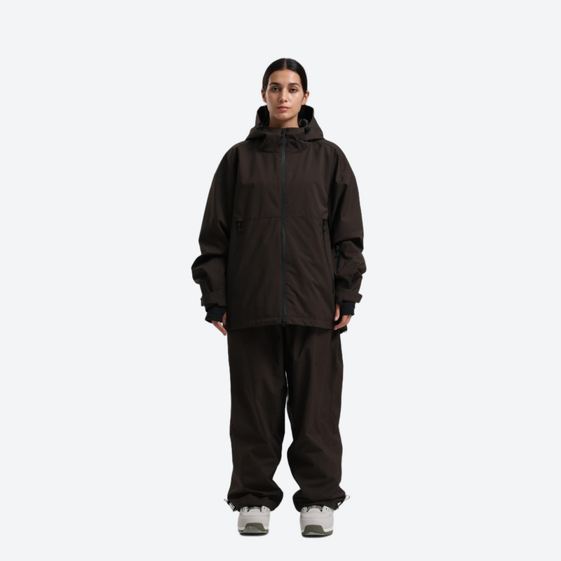 Women's 2-layer snowboard jacket and pants - coffee brown jacket with coffee pants, for skiing and snowboarding