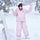 Women's quilted lining ski jacket with suspender bibs - light pink jacket with light pink pants, for skiing and snowboarding