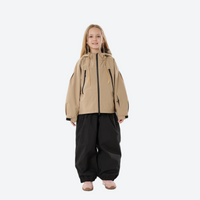 
                  
                    Kids breathable snowboard jacket and bib pants set - tan jacket with black pants, for youth snow play and sledding
                  
                