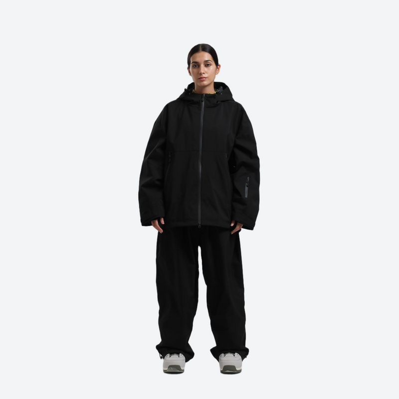 Women's 2-layer snowboard jacket and pants - black jacket with black pants, for resort and street wear