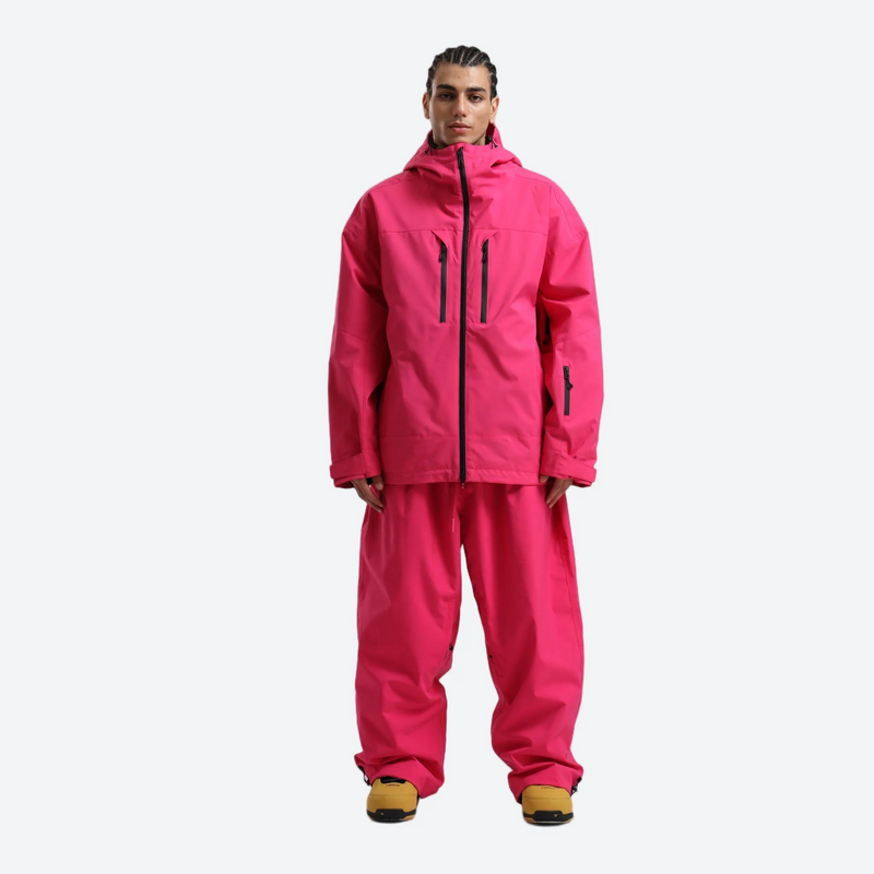 Men's waterproof 2L snow jacket and pants - pink jacket with pink pants, for resort and street wear