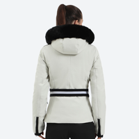 
                  
                    Women's slim fit ski jacket with fur collar - white slim fit ski jacket with fur collar, for winter mountain trips
                  
                
