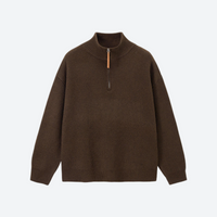 
                  
                    Breathable warm fleece pullover with half zip - brown boxfleece half-zip sweatshirt, for camping and outdoor weekends
                  
                