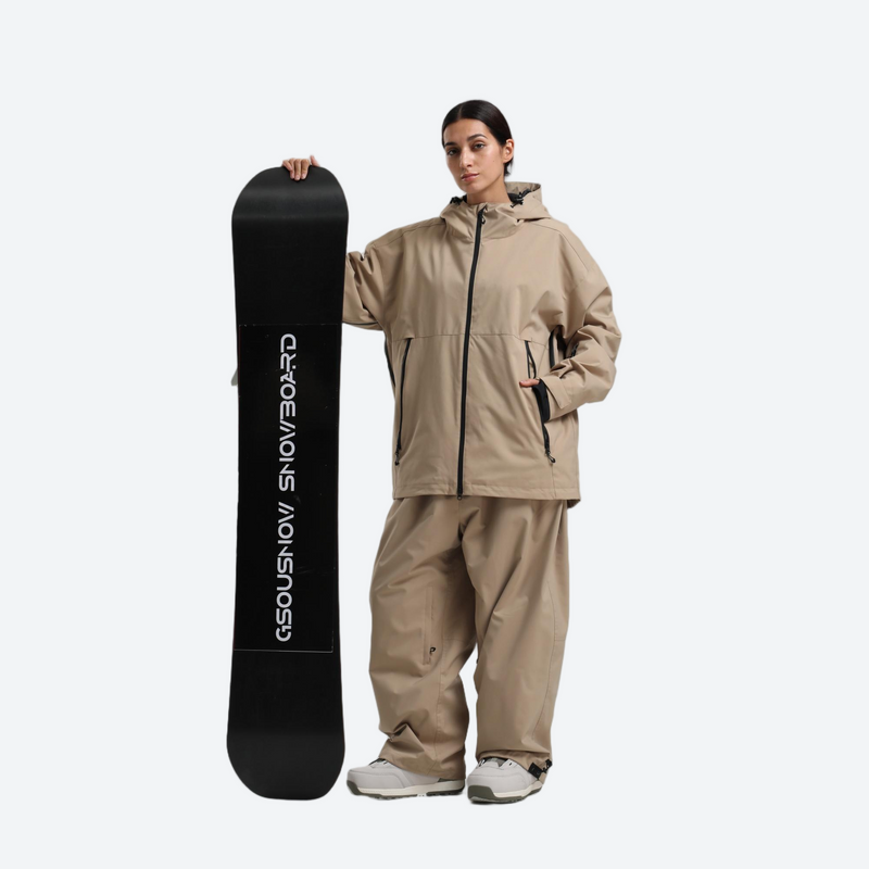 Women's breathable ski jacket set - tan jacket with tan pants, for cold-weather winter sports