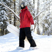 
                  
                    Breathable ski jacket with quilted lining - red jacket with black pants, for skiing and snowboarding
                  
                