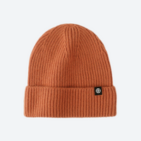 
                  
                    Cuffed wool beanie in many colors - rust orange wool snow beanie, front product view, for winter mountain trips
                  
                