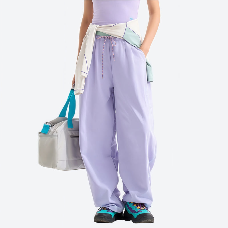 Women's lightweight knit cargo pants for outdoor - lavender knit cargo pants with lavender top, for travel and city walks