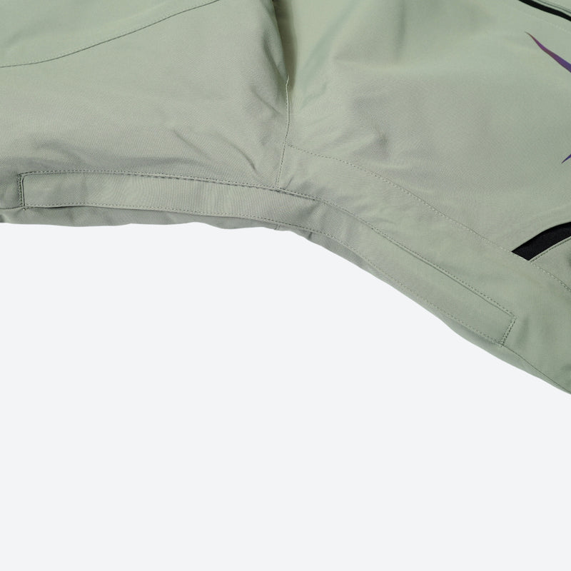 Breathable full-body ski suit with waist belt - sage green one-piece suit, for powder and piste riding