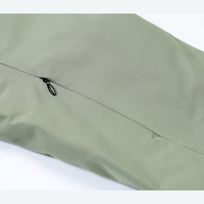 Unisex waterproof one-piece snow suit - sage green one-piece suit, seam close-up detail, for cold-weather winter sports