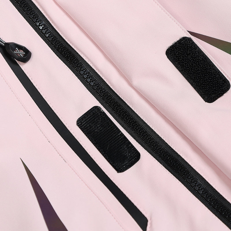 Breathable full-body ski suit with waist belt - pink one-piece suit, for powder and piste riding