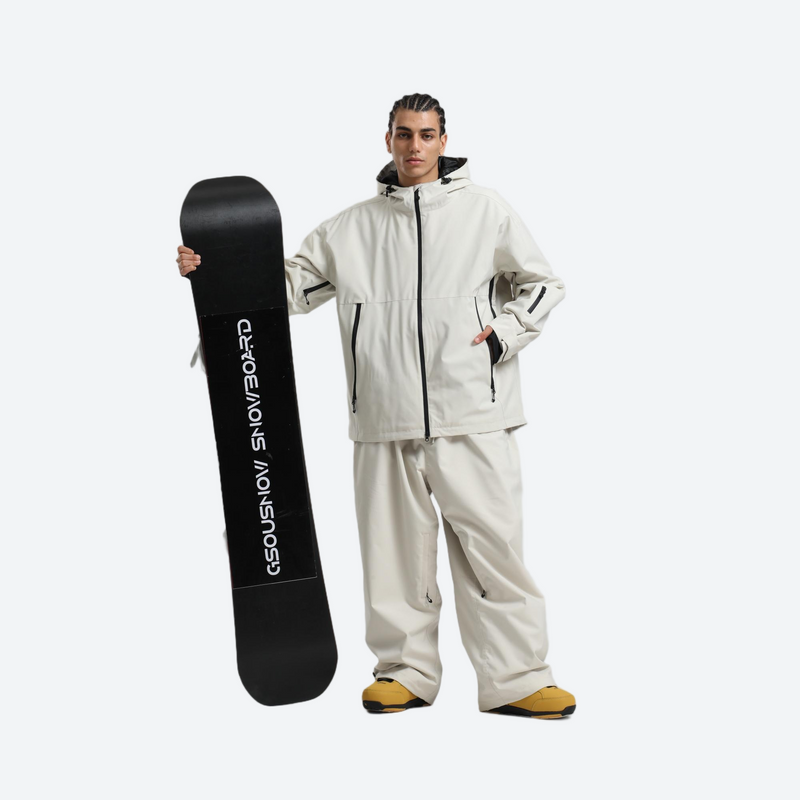 Men's breathable ski jacket with wide-leg pants - cream jacket with cream pants, for resort and street wear
