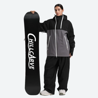 
                  
                    Women's colorblock ski jacket set - black and gray colorblock jacket with black pants, high storm collar blocks wind
                  
                