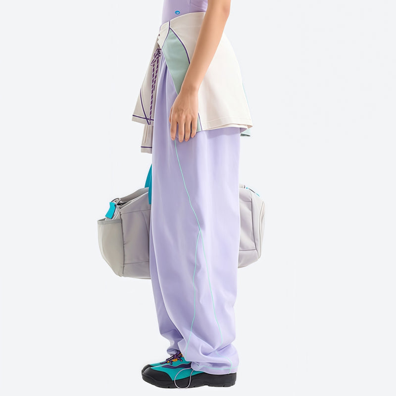 Breathable knit trail pants with cuffed hem - lavender knit cargo pants with lavender top, for warm-weather trekking