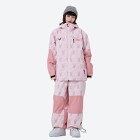 
                  
                    Women's breathable rabbit print ski jacket set - pink rabbit print jacket with matching pants, for cold-weather winter sports
                  
                
