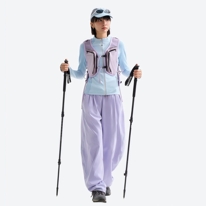 Women's knit cargo hiking pants with relaxed fit - lavender knit cargo pants with lavender top
