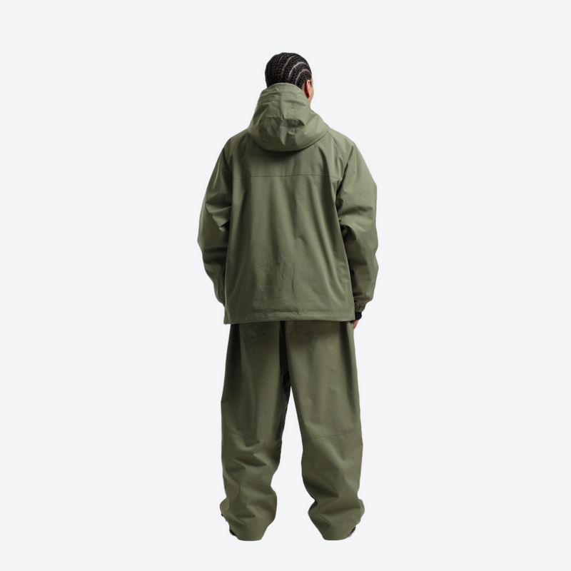 Men's waterproof 2L anorak snow jacket and pants - olive green jacket with olive pants, for resort and street wear