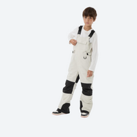 
                  
                    Kids 3L waterproof snow jacket and pants suit - cream bib pants with black knee patches, for kids skiing and snowboarding
                  
                