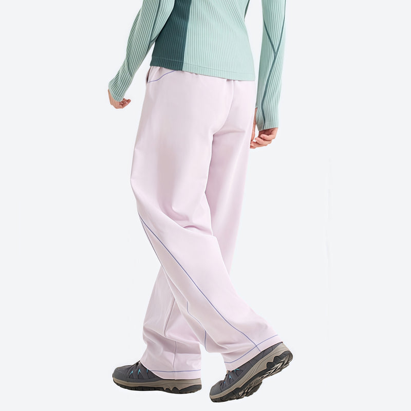Women's knit cargo hiking pants with relaxed fit - pale pink knit cargo pants with mint top, for warm-weather trekking