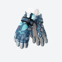 
                  
                    Kids' full finger snow gloves with space print - blue space print kids snow gloves, pair front view, for resort ski days
                  
                