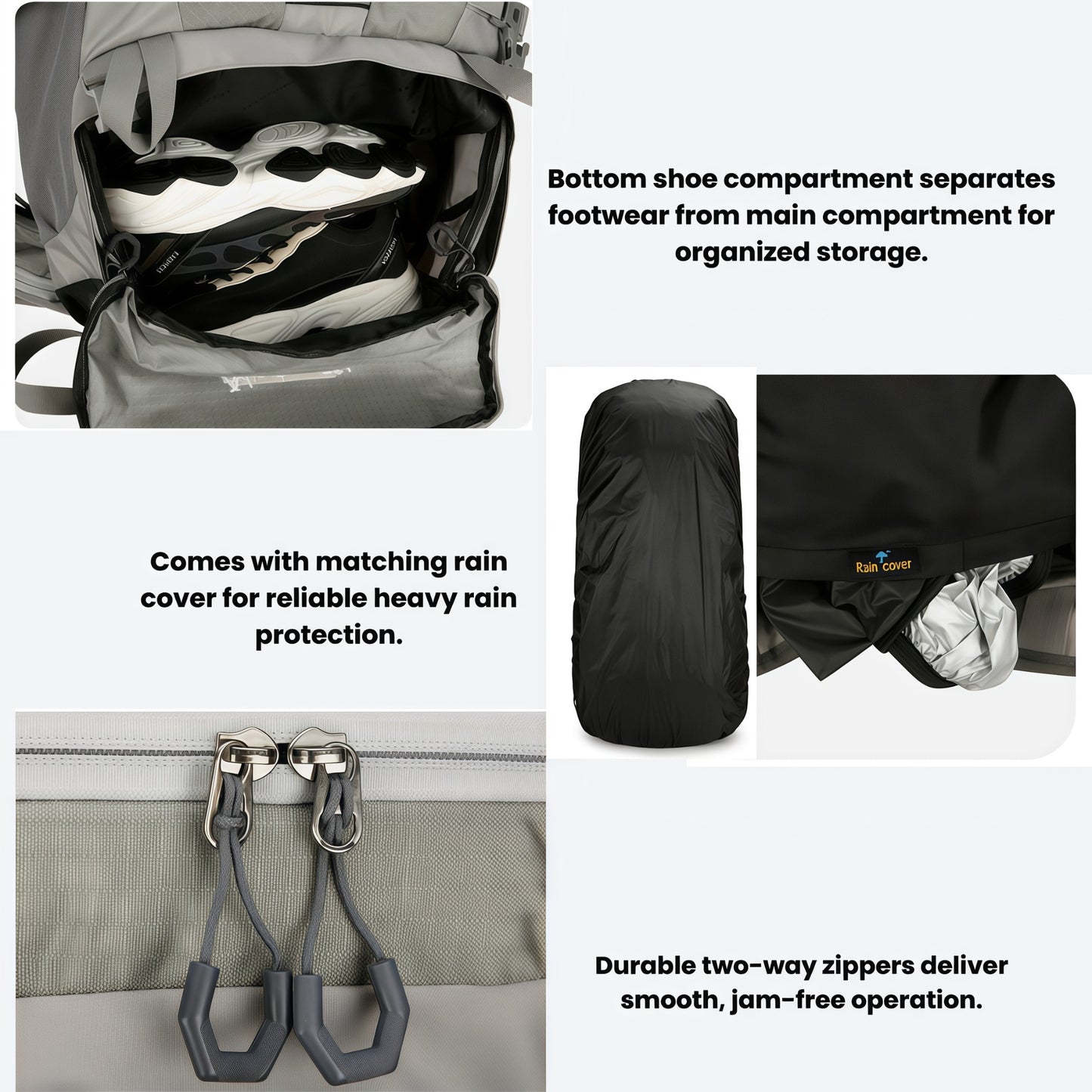 Trek 75L Water-Repellent Hiking Backpack, Raincover Included in Purple / 30*22*80 cm / 75L