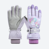 
                  
                    Kids' unicorn and dinosaur snow gloves with fleece - purple unicorn print kids snow gloves, for skiing and snowboarding
                  
                