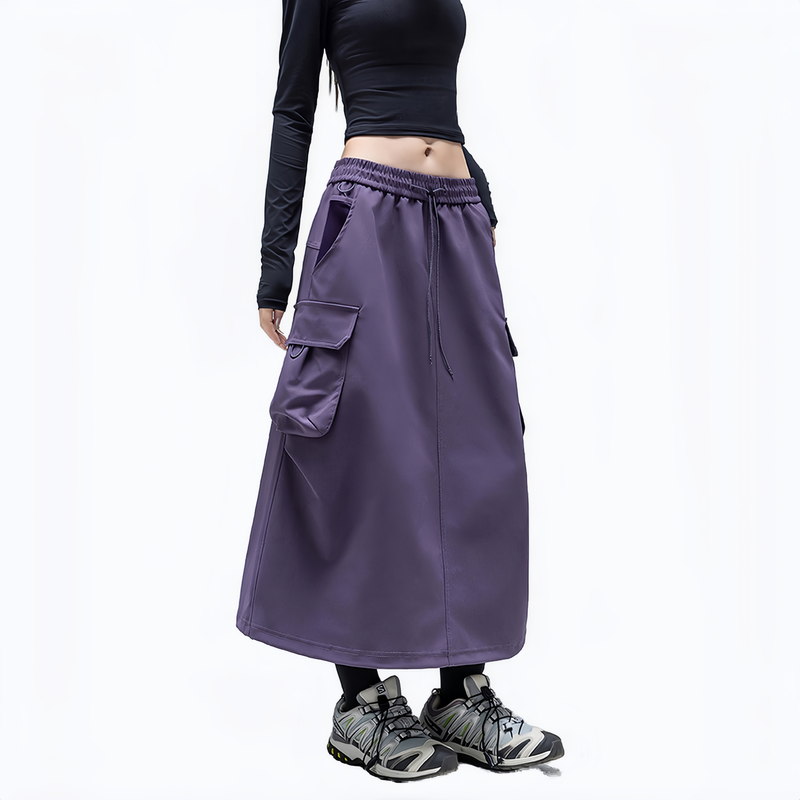 Water-repellent cargo long skirt PFOS PFOA free - purple cargo long skirt on women, for camping and outdoor weekends