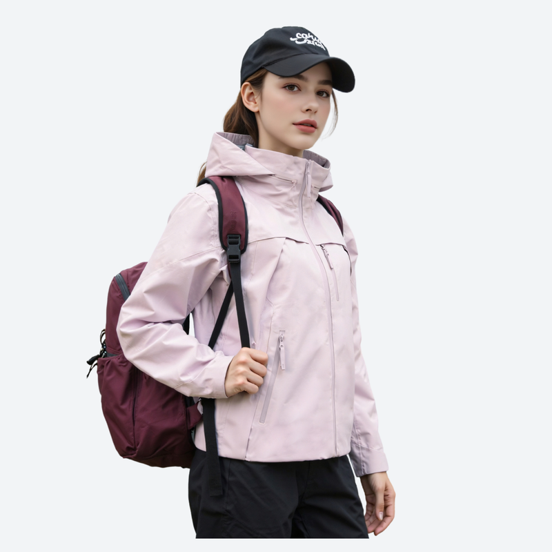 Women's waterproof 3L lightweight jacket - pink waterproof jacket, for travel and daily commute