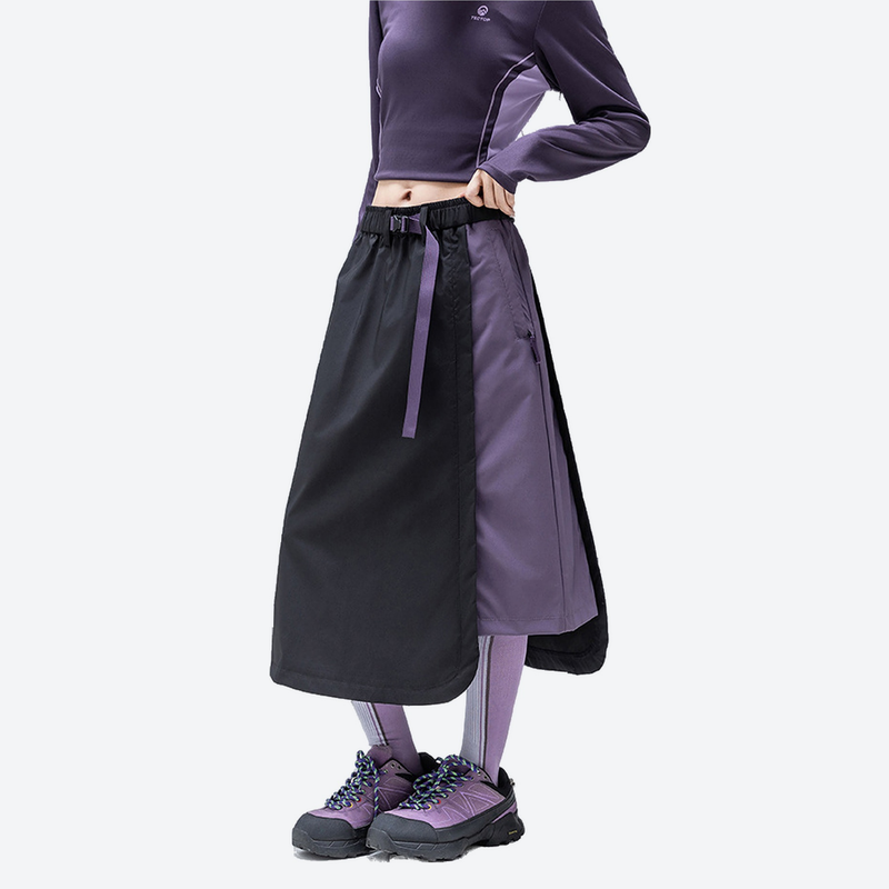 Water-repellent color-block long skirt PFOS PFOA free - black purple color-block long skirt on women