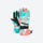 Colorful print ski gloves with leather palm - printed snow gloves pair, teal coral print pair view, for resort ski days