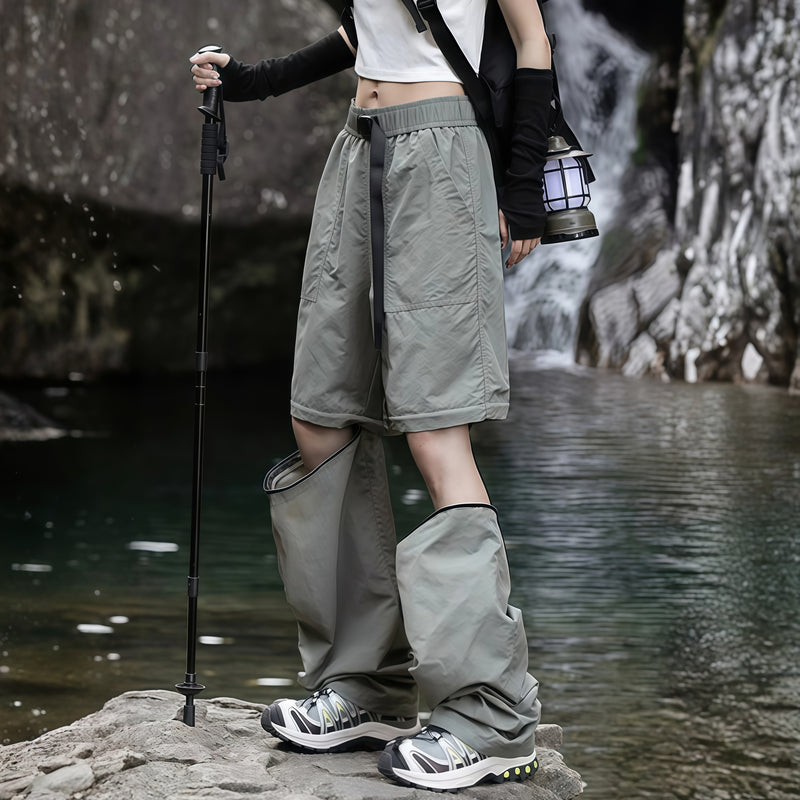 Women's quick-dry trail pants converting to shorts - gray zip-off hiking pants with black top, for warm-weather trekking