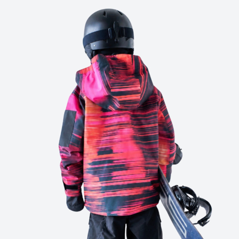 Kids breathable 2-layer splash print ski set - red splash print kids anorak, for cold-weather winter sports