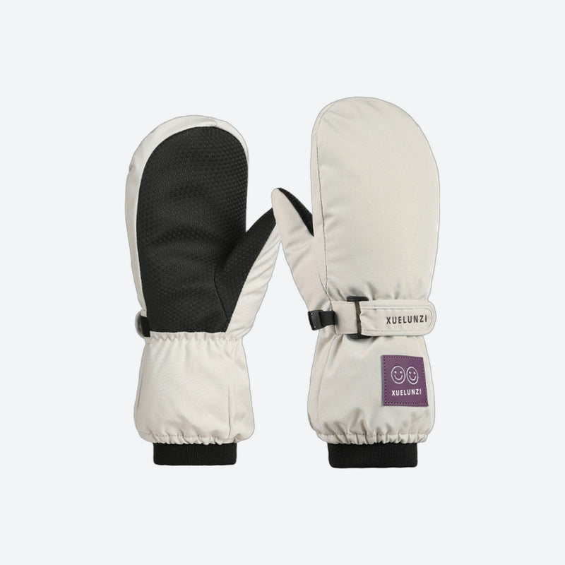 Kids' snow gloves with arctic fleece lining - kids snow mittens pair, white pair view, for winter mountain trips