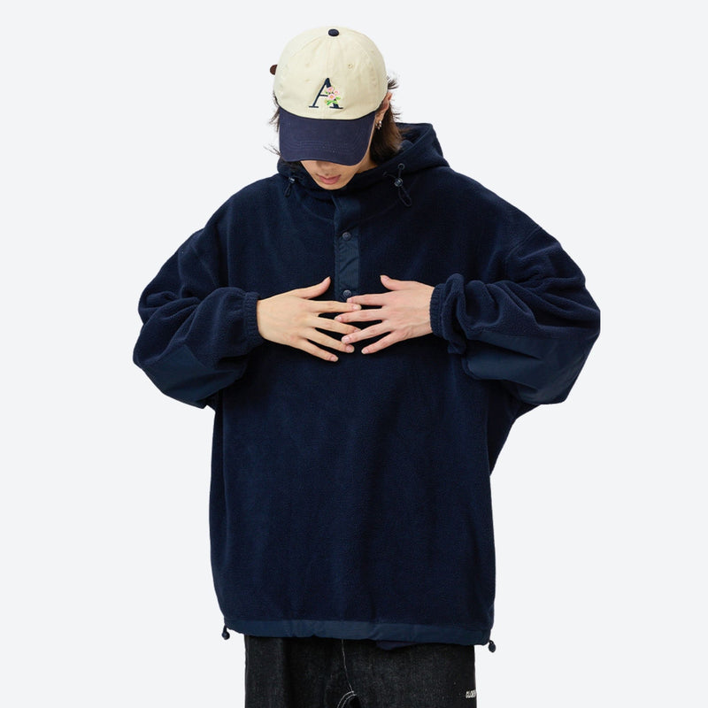 Lightweight cozy versatile mid-layer anorak - navy hooded mid-layer pullover with cap, for camping and outdoor weekends