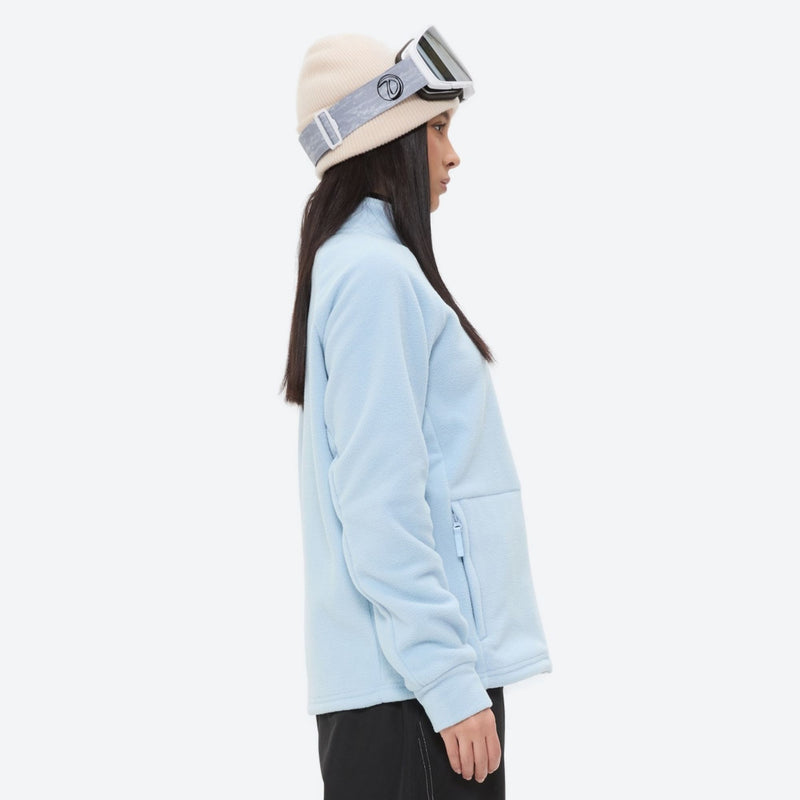 Lightweight high-warmth breathable fleece liner jacket - light blue fleece liner jacket on women with beanie
