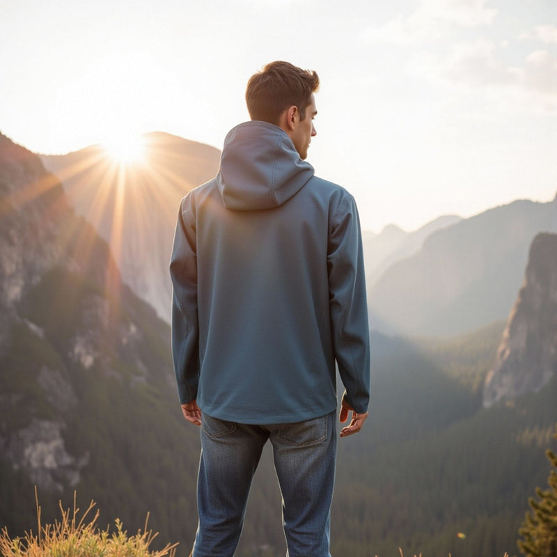 Men's waterproof windproof softshell jacket - blue softshell jacket, for resort and street wear