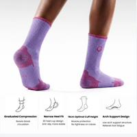 
                  
                    Women's cushioned merino wool trekking socks - lavender merino wool hiking socks on feet, for skiing and snow days
                  
                