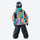 Kids waterproof 2L print snow jacket and pants - purple panel print kids jacket with black pants, on-model front view