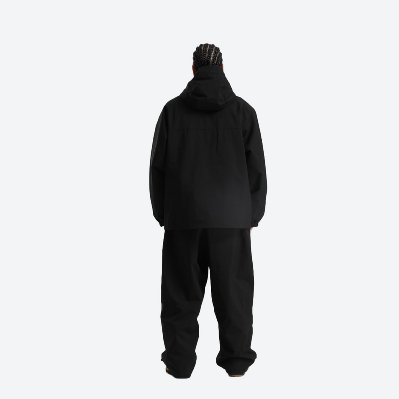 Men's waterproof 2L anorak snow jacket and pants - black jacket with black pants, for cold-weather winter sports