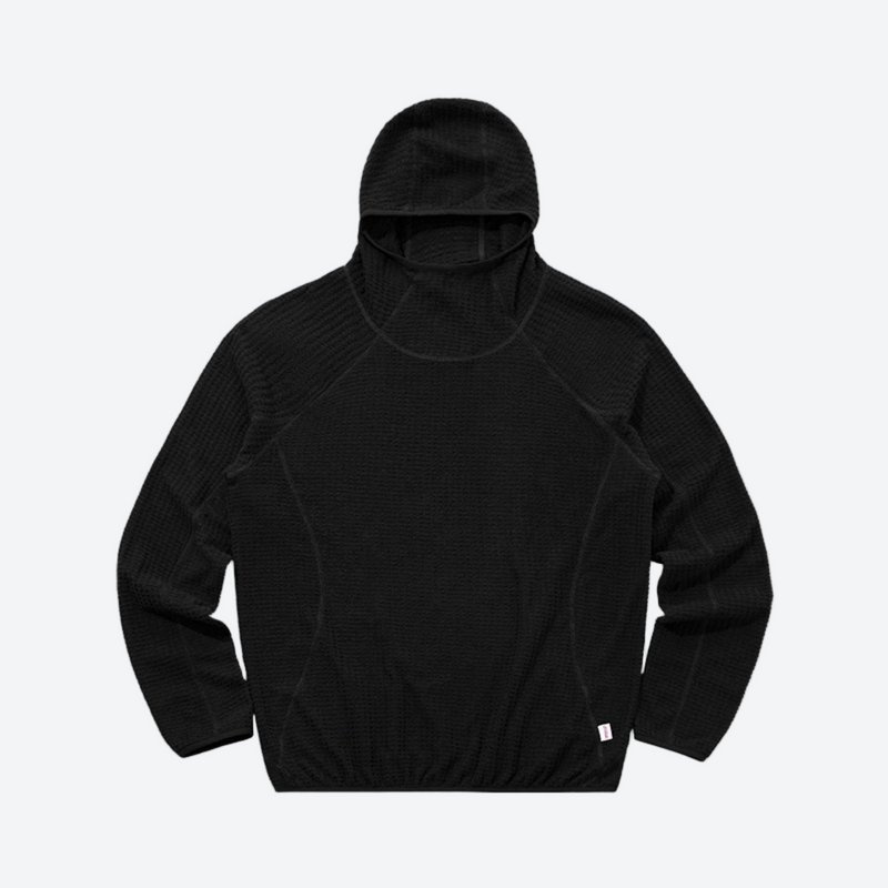 Breathable lightweight air-layer fleece pullover with hood - black air fleece hoodie, for layering in cool weather