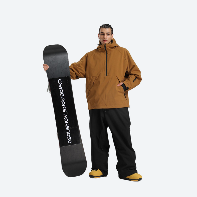 Men's breathable ski pullover set - coffee brown jacket with black pants, for powder days and winter commute