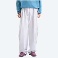 
                  
                    Breathable knit trail pants with cuffed hem - white knit cargo pants with blue top, for camping and outdoor weekends
                  
                