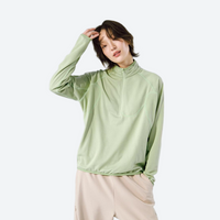 
                  
                    Breathable warm fleece pullover with half zip - light green boxfleece half-zip sweatshirt on women
                  
                